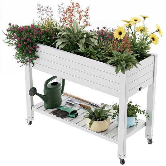 GYMHILL Elevated Raised Garden Bed with Wheels,Outdoor Large Resin Patio Planter Box Stand Divisible with Drain Plug,Water Monitor for Plants Vegetables Flowers Fruits(Ashen)