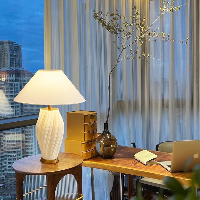 Modern Plug in Ceramic Table Lamps 20.5", White E26 Table Lamp Funky Decorative for Living Room Bedroom Room Office Desk End Bedside (Textured)