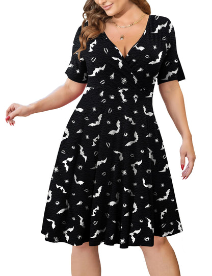 Ahlaray Plus Size Short Sleeve Dress Casual V Neck Halloween Dress for Women with Pockets, 03, XL