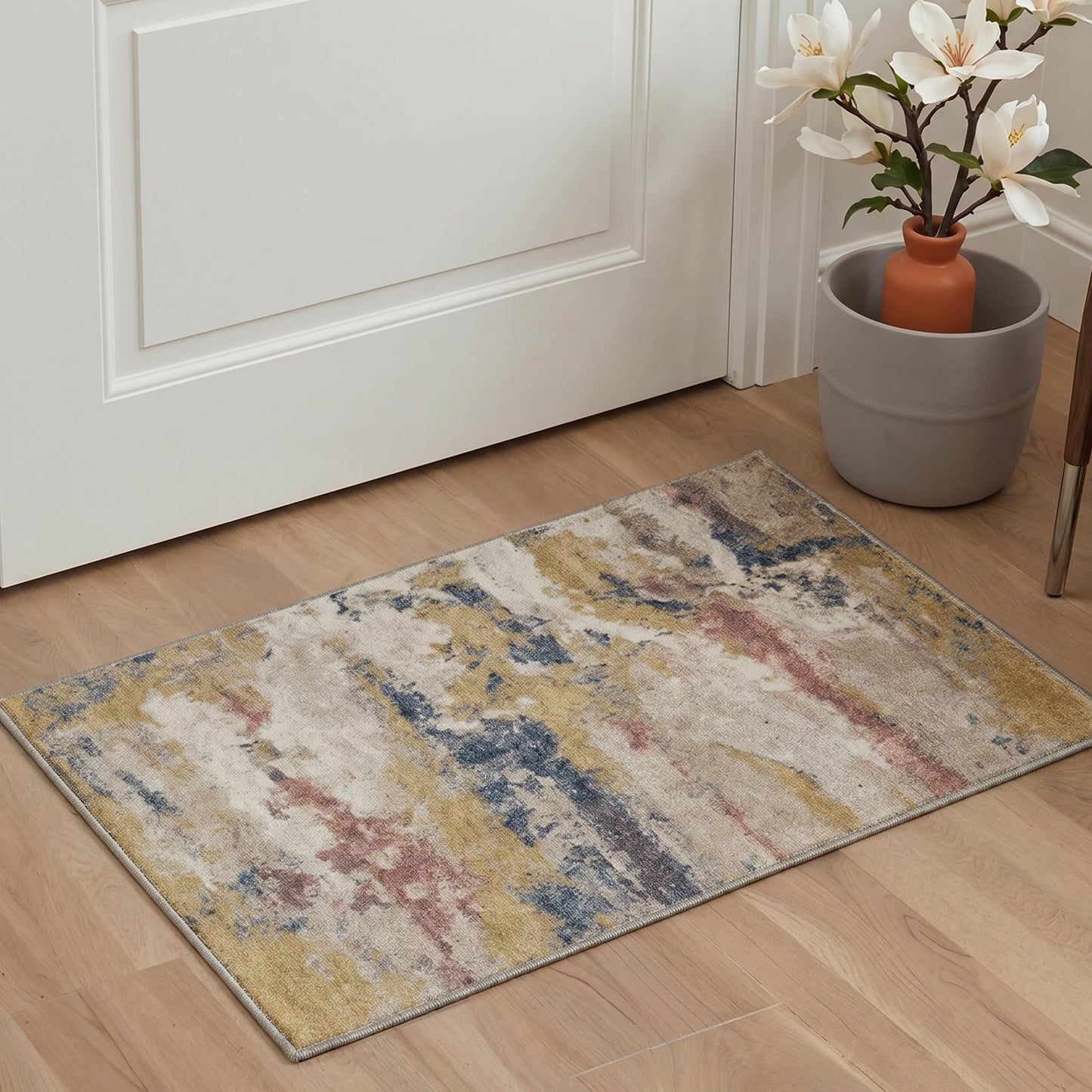 BEIMO 5X7 Area Rugs for Living Room Bedroom, Modern Abstract Machine Washable Rug, Abstract Painting Low Pile Non Slip Soft Stain Resistant Carpet for Dining Room,Laundry Room, Muted Gold
