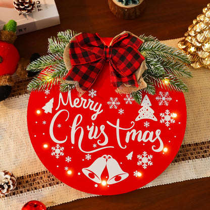 HOMCDALY Merry Christmas Welcome Sign for Front Door, Red X-mas Sign with Light, Holiday Door Decoration Wooden Hanging Sign, Christmas Decoration, Wall Art, Wall Decor(Red)