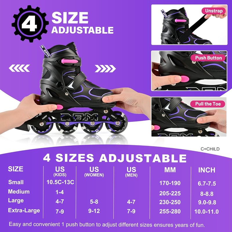 Inline Skates for Kids | Adjustable Light Up Roller Skates for Ages 5-12 - Perfect for Beginners