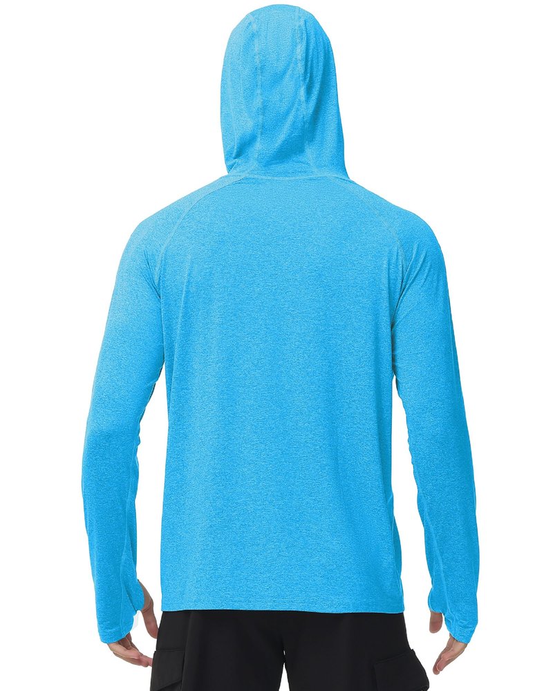 Mens UPF 50+ Fishing Swim Shirt - Long Sleeve Sun Shirts Rashguard Running Hiking Beach Workout Hooded Shirt with Thumbhole