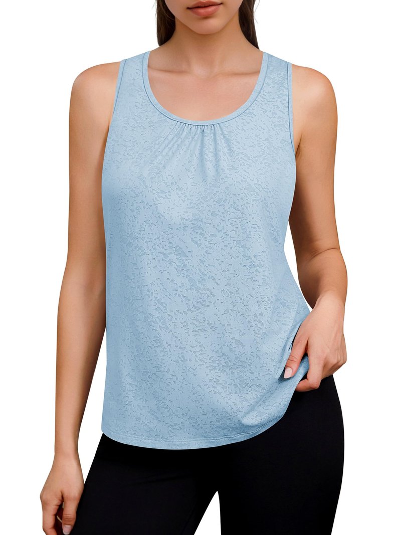 Laughido Women's Workout Tank Tops for Women Sleeveless Racerback Loose Fit Athletic Running Yoga Gym Jacquard Shirts (Blue, Large)
