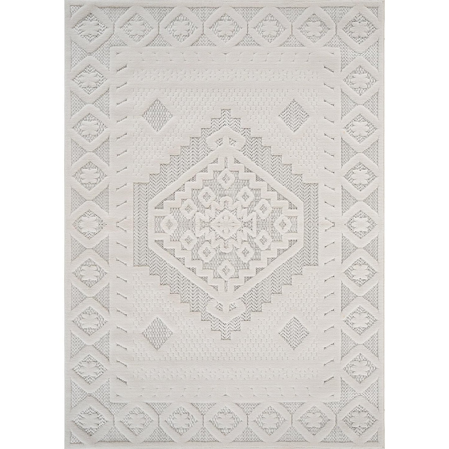 Luul Home Modern Micro Loop Indoor Area Rugs for Living Room Bedroom Kitchen Geometric Trellis White 6x9 Luxury Durable Low and High Pile Non-Shedding Stain Resistant Soft Area Carpet 6 x 9