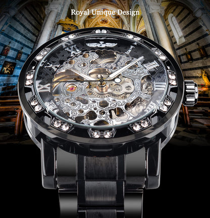 FORSINING Retro Steampunk Skeleton Automatic Diamond Royal Carving Men's Watches Elegant Mechanical Wrist Watch Neutral Clock