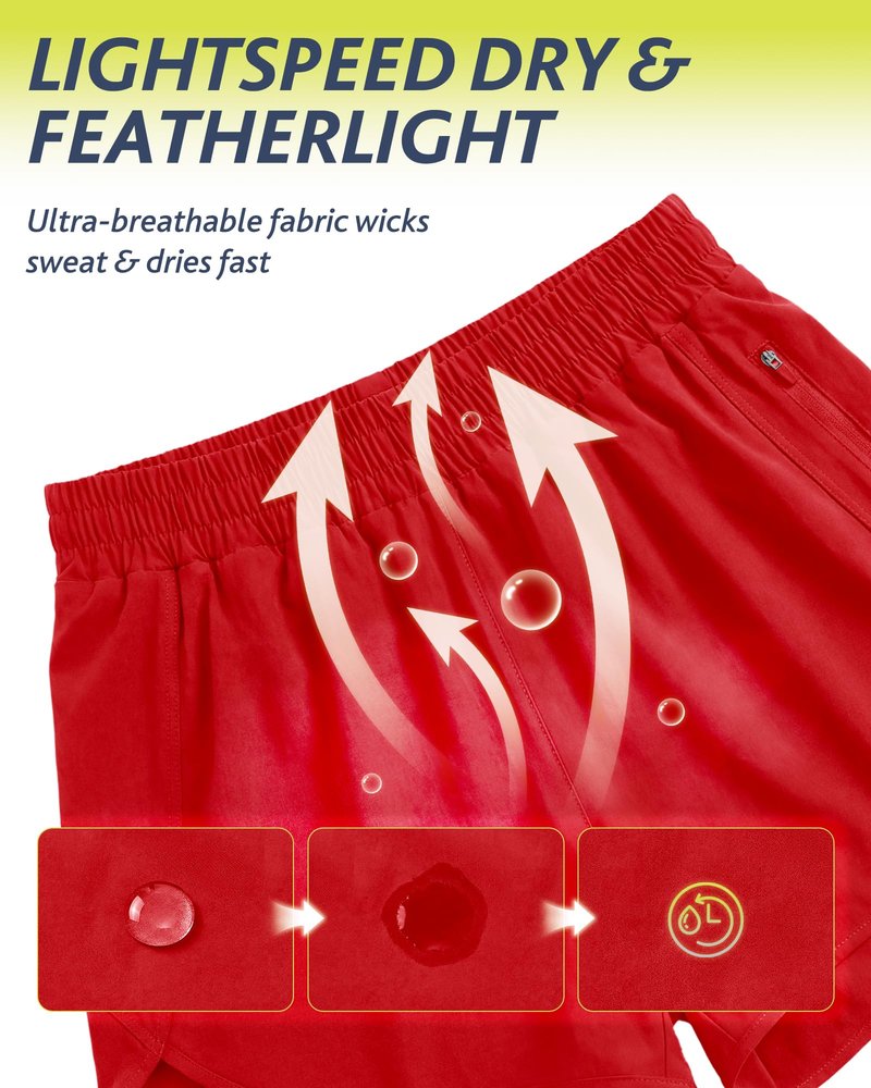Red Running Shorts for Women - 3" Athletic High Waist Quick Dry with Liner Zipper Pockets for Workout Gym Medium