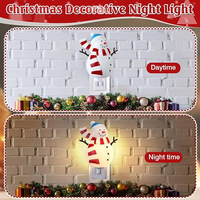Christmas Decoration Snowman Night Light Plug in, 120V C7 LED Xmas Wall Plug in Nightlights, Christmas Night Light Decor for Bedroom Bathroom Kitchen Hallway Stairs