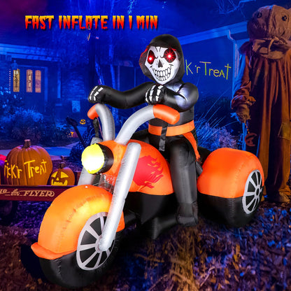 6 FT Halloween Inflatable Skeleton Ghost Riding on Motorcycle Bike, Blow Up Outdoor Decoration Clearance with Built-in LED Lights for Yard Garden Lawn Home Party Decorations
