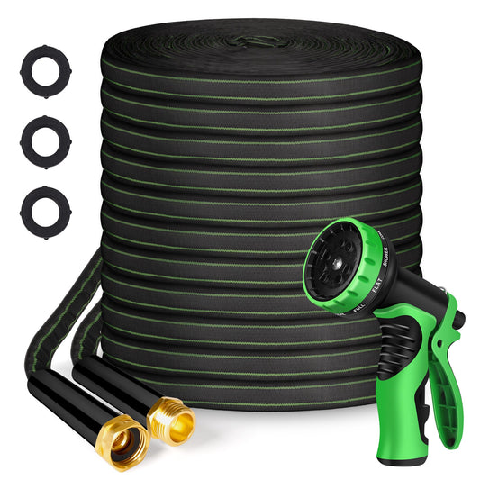 Garden Hose 100ft Flexible Water Hose Non-Expandable High Pressure Kink-Free Leakproof Durable Portable Lightweight Outdoor Yard Lawn Black Fabric Watering Hose with 3/4" Aluminum Fittings