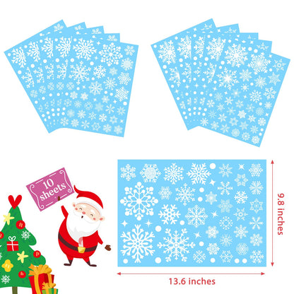 Homerove 510 Pcs 10 Sheet Double-Sided Christmas Window Clings, Christmas Snowflake Window Cling Stickers for Glass, Xmas Holiday Snowflake Decals for Party
