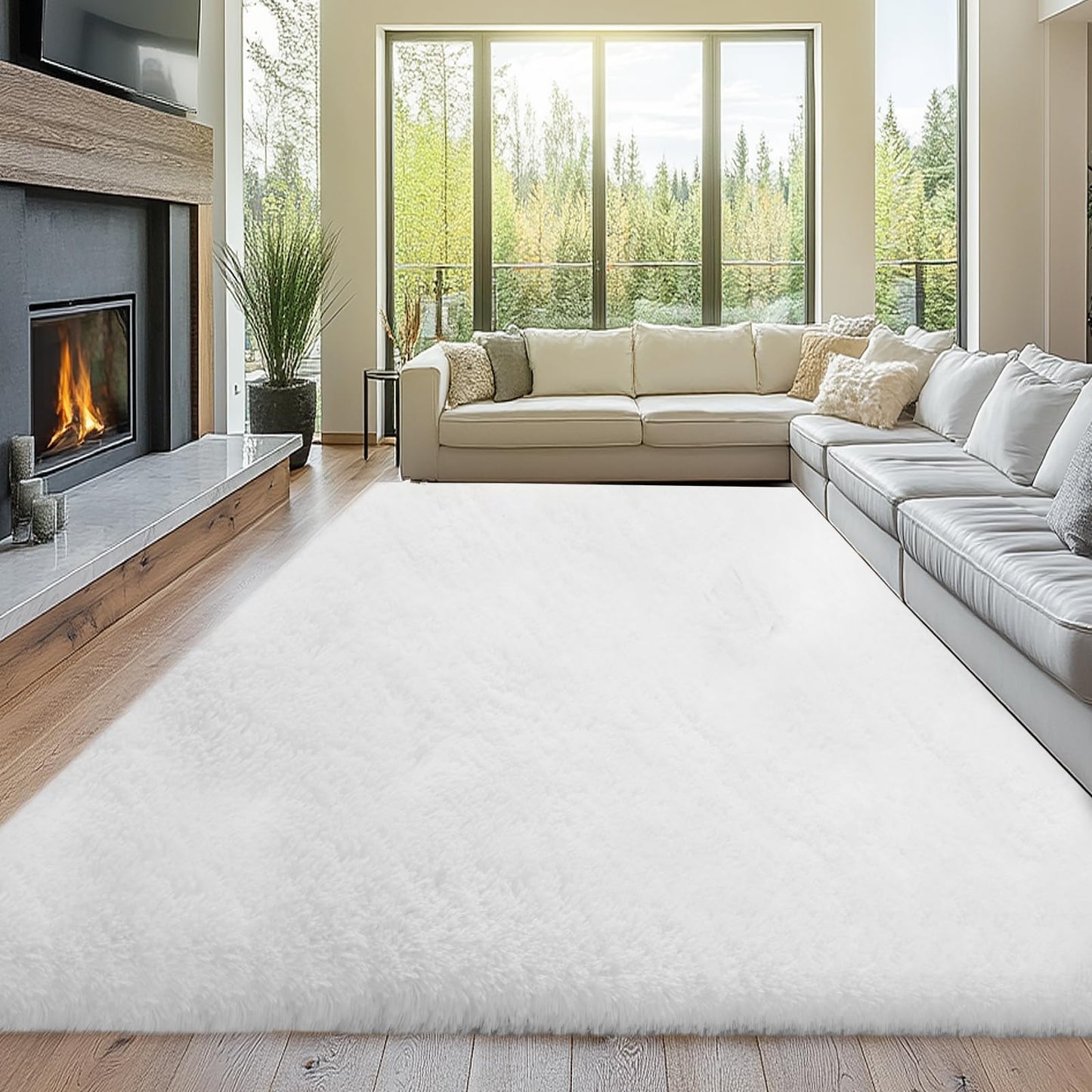 10x12 Rugs for Living Room White : Shag Area Rugs 10x12 for Living Room- Large Shag Rugs- Shaggy Big Mordern Indoor Carpets for Bedroom, (White, 10x12)