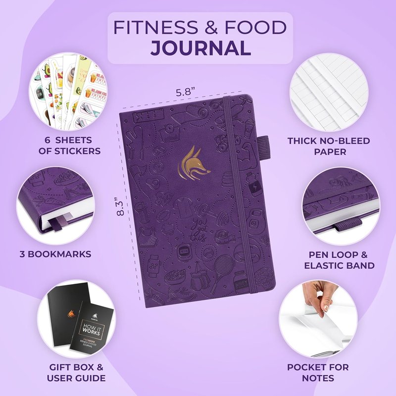 Clever Fox Fitness Journal - Guided Daily Workout & Meal Tracker for Weight Loss | Purple