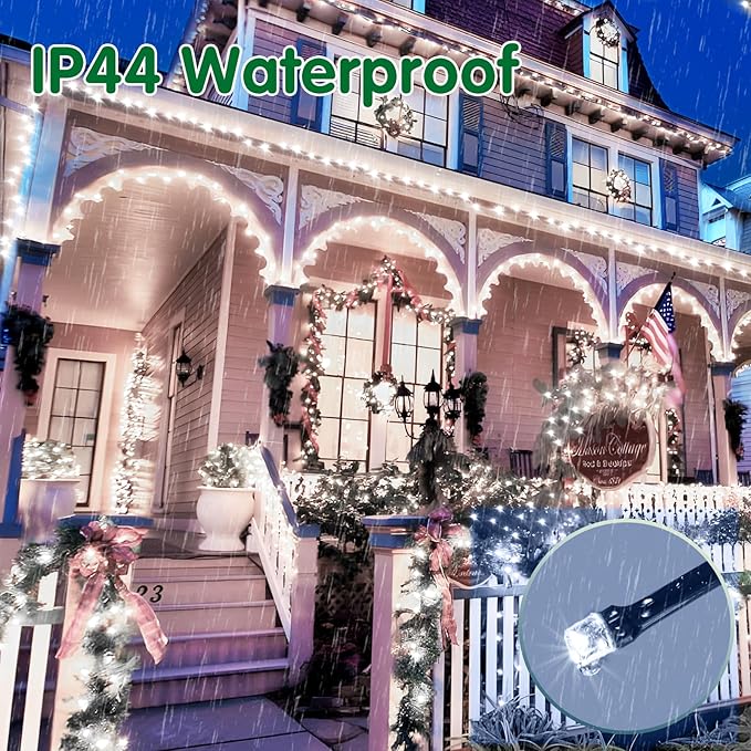 XURISEN 403FT 1000 LED Christmas Lights Outdoor Green Wire String Lights 8 Modes with Timer Memory Waterproof Fairy Light Plug in for Xmas Tree Wedding Yard Party Holiday Decorations(Cool White)