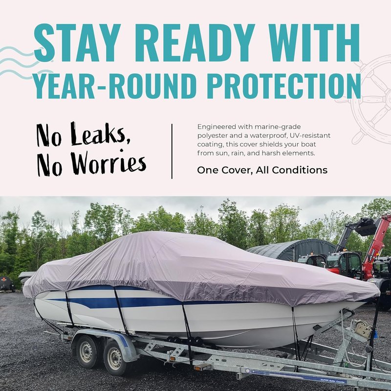 Heavy-Duty Waterproof Boat Cover 20-22 ft | 600D Oxford Marine Grade Polyester for V-Hull, Bass, Jon & Pontoon Boats