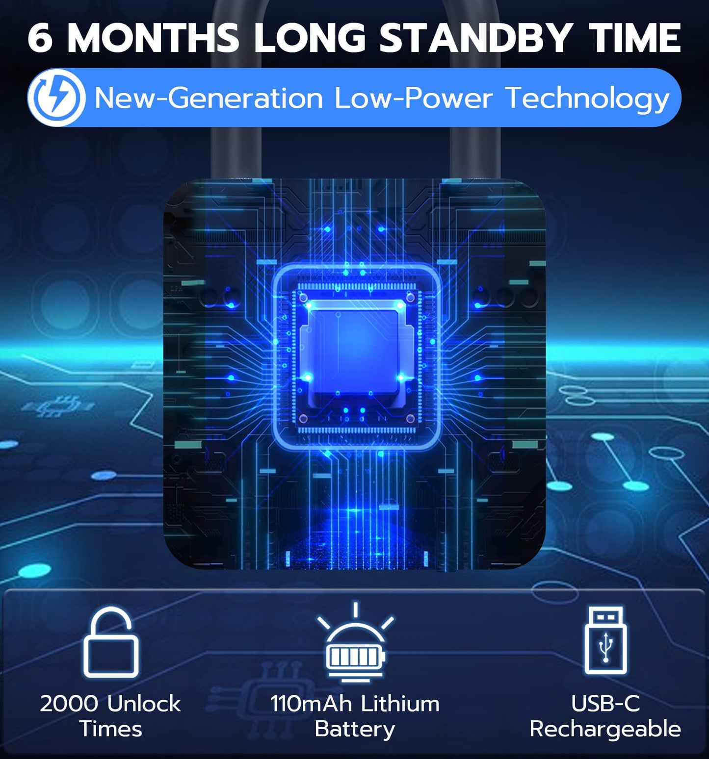 eLinkSmart Fingerprint Gym Locker Lock, Keyless Biometric Padlock, Weatherproof Electronic Digital Bluetooth App Smart Combo Pad Lock for Outdoor Fence Gate School Locker Storage Pool Shed - Black