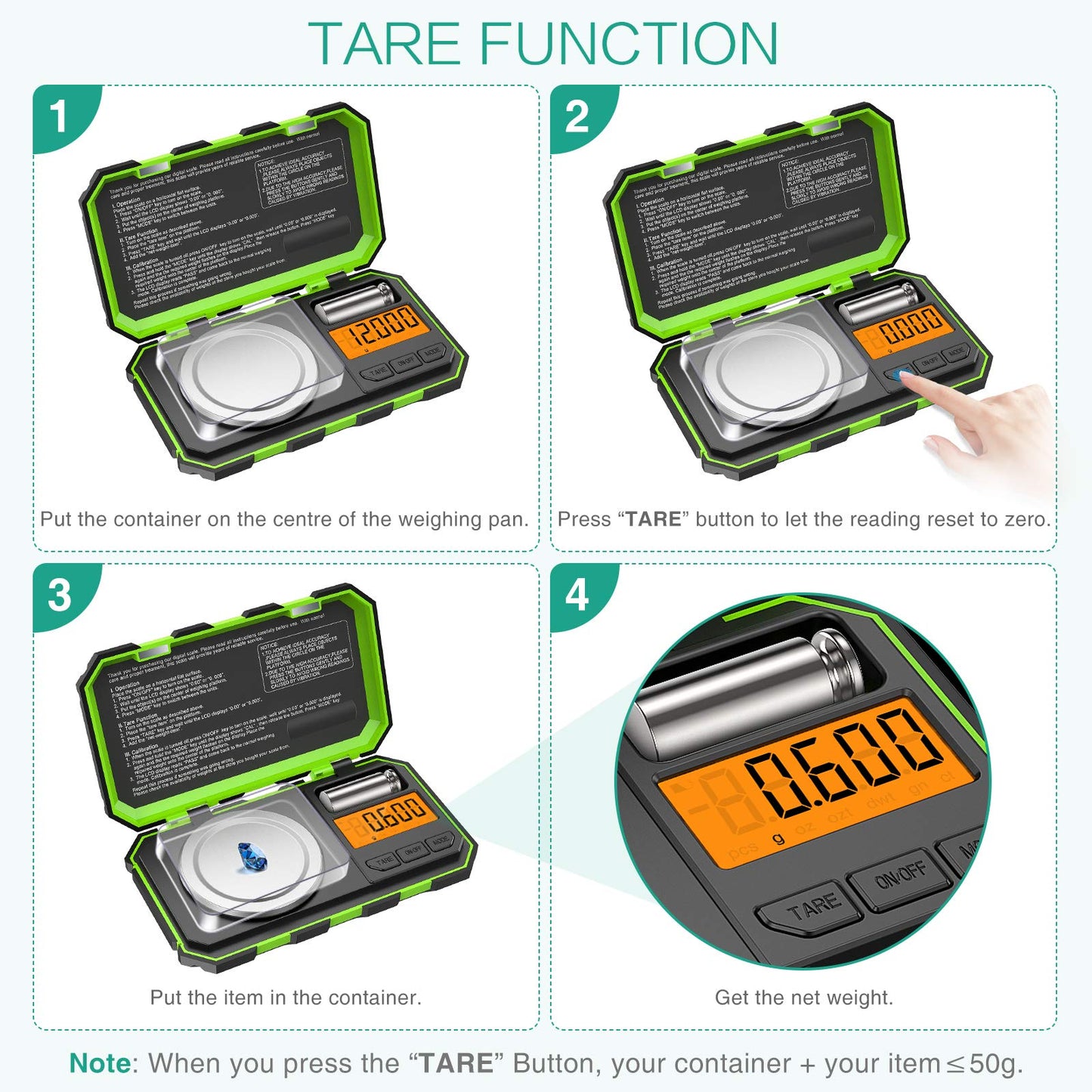 [Upgraded] ORIA Digital Pocket Scale, 50g 0.001g Mini Scale with 50g Calibration Weight, Multifunctional Kitchen Scale with Tare & LCD Backlit Display, Gift for Christmas(Battery/Tweezer Included)