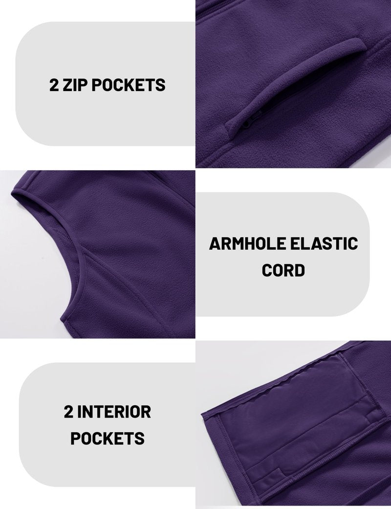 MAGCOMSEN Vest Jackets for Women Polar Fleece Outerwear Full Zip Athletic Vest Lightweight Winter Dark Purple XL