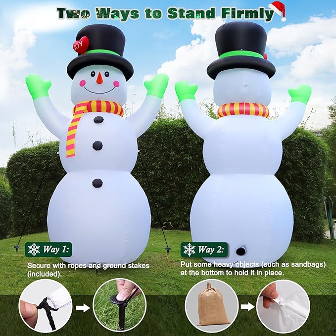 10 FT Christmas Inflatables Snowman Wear Magic Hat, Blow Up Outdoor Decorations Built-in Bright LED Light, Giant Snow Man Yard Decor for Festive Holiday Garden Patio Lawn Mall Display Hall Xmas Party