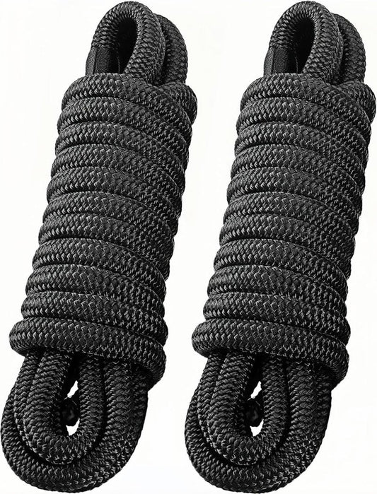 PACTHSD 2 Pack 3/4" x 25' Dock Lines - Marine Grade Nylon Boat Rope with 15" Loop for Docking and Mooring - Double Braided Boat Lines, High Strength, Easy Handling, Fray Resistant - Black