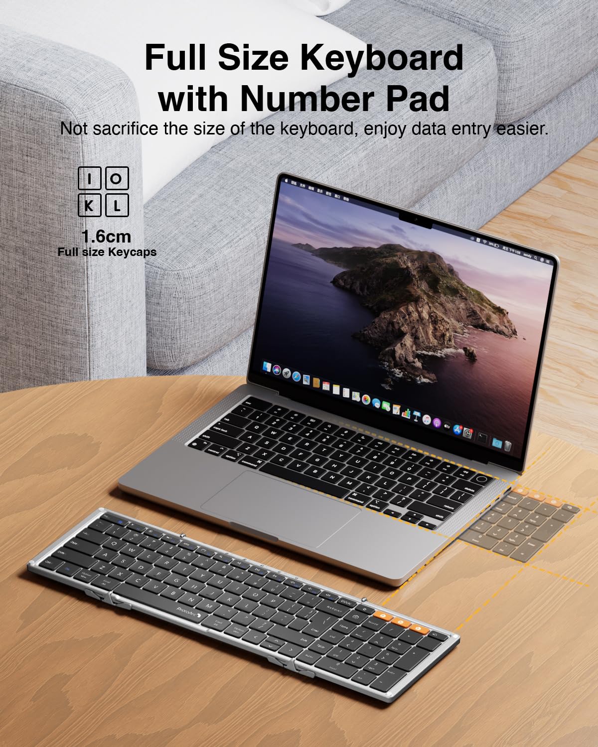 ProtoArc Foldable Bluetooth Keyboard, XK01 Folding Wireless Portable Keyboard with Numeric Keypad, Full-Size Travel Keyboards for iPad Tablet Smartphone Laptop PC Windows iOS Android, Black
