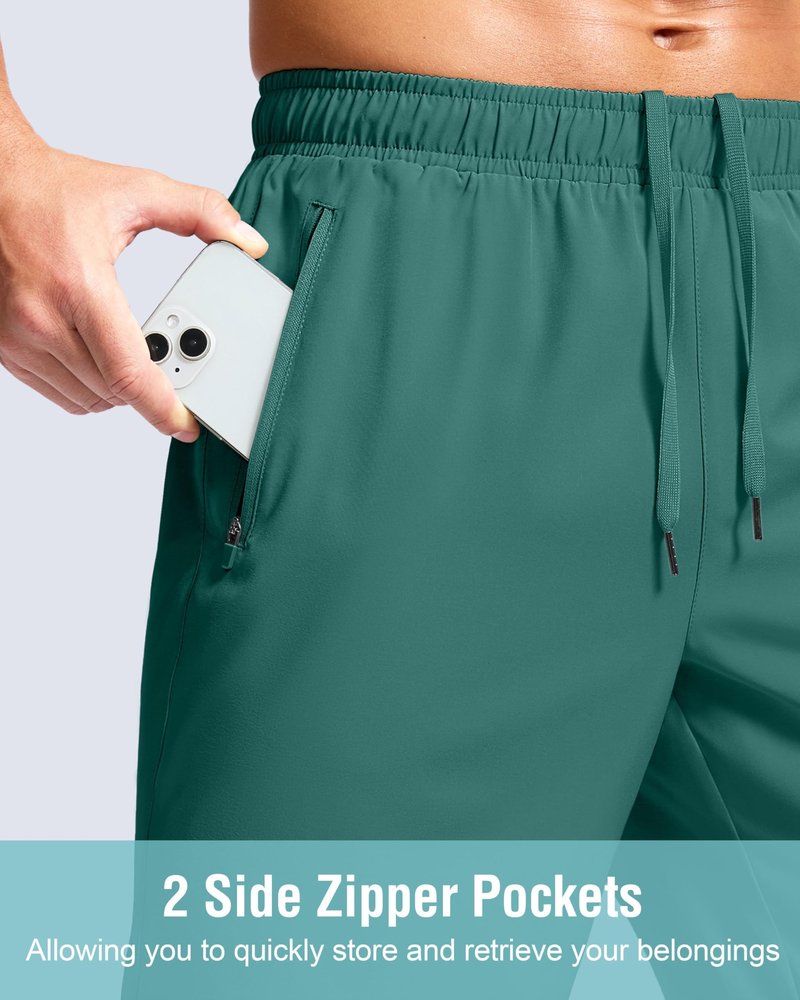 G Gradual Men's Athletic Running Shorts with Zipper Pockets Quick Dry 7"/ 5"/ 9" Workout Gym Shorts for Basketball Hiking(Rainforest Green,5XXXL)