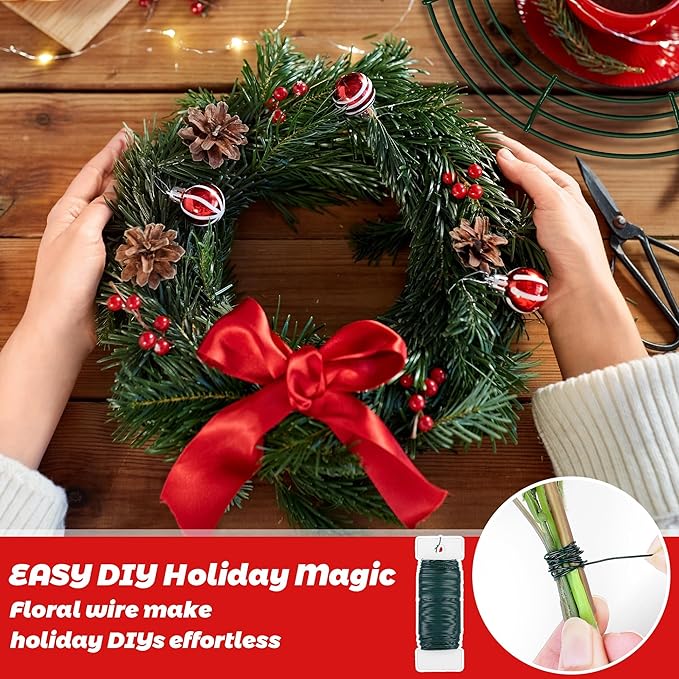 Fovths 12 Pack Christmas Wire Wreath Ring 12 Inches Metal Wire Wreath Frame with Floral Wires Green DIY Floral Crafts for Xmas Halloween New Year Holiday Valentines Day Decor