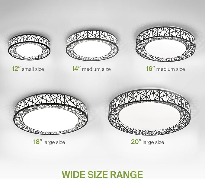 ASD 16 Inch LED Flush Mount Ceiling Light Fixture for Bedroom, 28W 1752LM 5CCT 2700K-5000K, Triac Dimmable Lights, Dining, Living Room, Kitchen Lamps, Modern Home Lighting Fixtures, Black, ETL