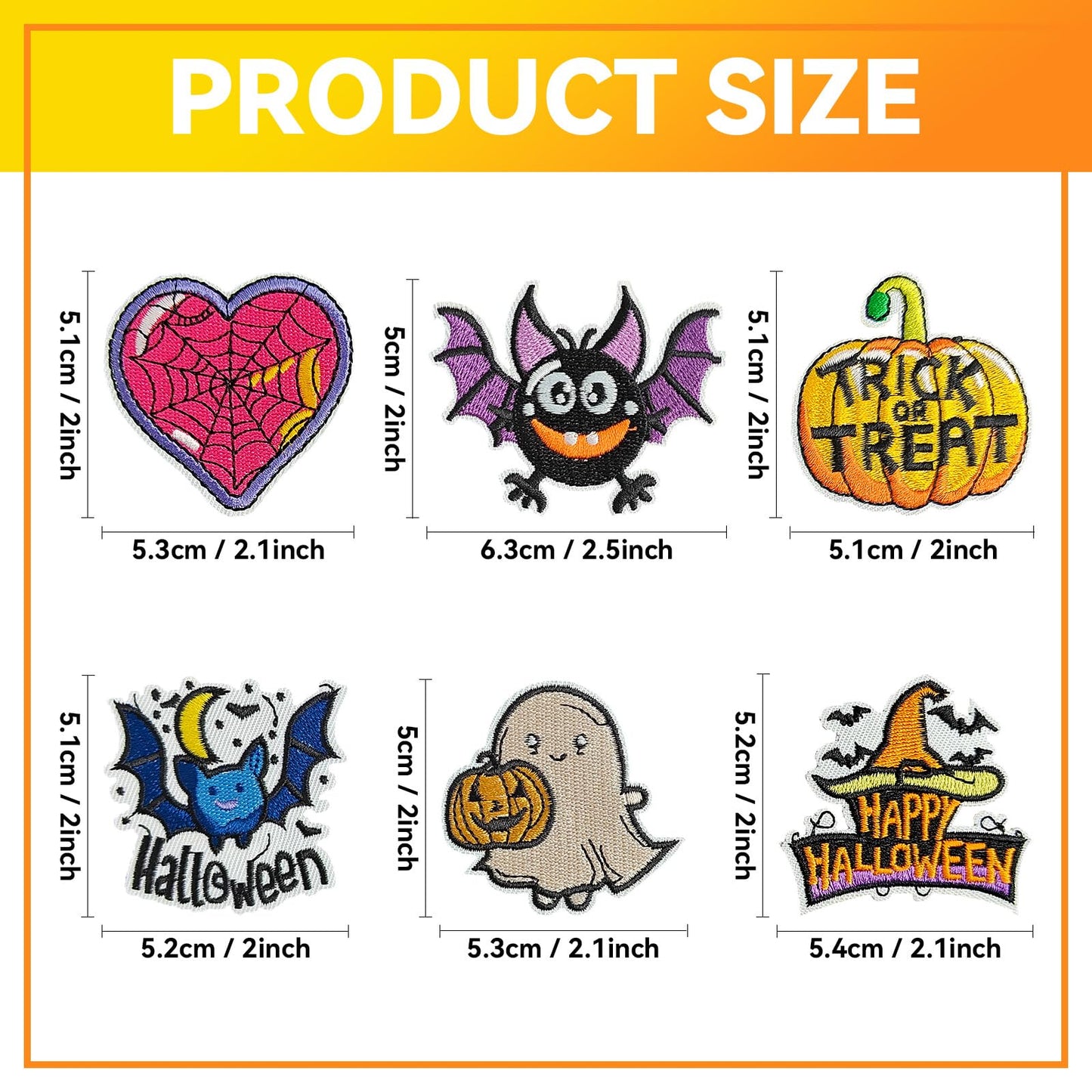 GYGYL 32Pcs Halloween Iron on Patches, Halloween Theme Cute Skull Pumpkin Ghost Black Cat Witch Bats Iron on Embroidered Patch for Jackets Backpacks Clothing
