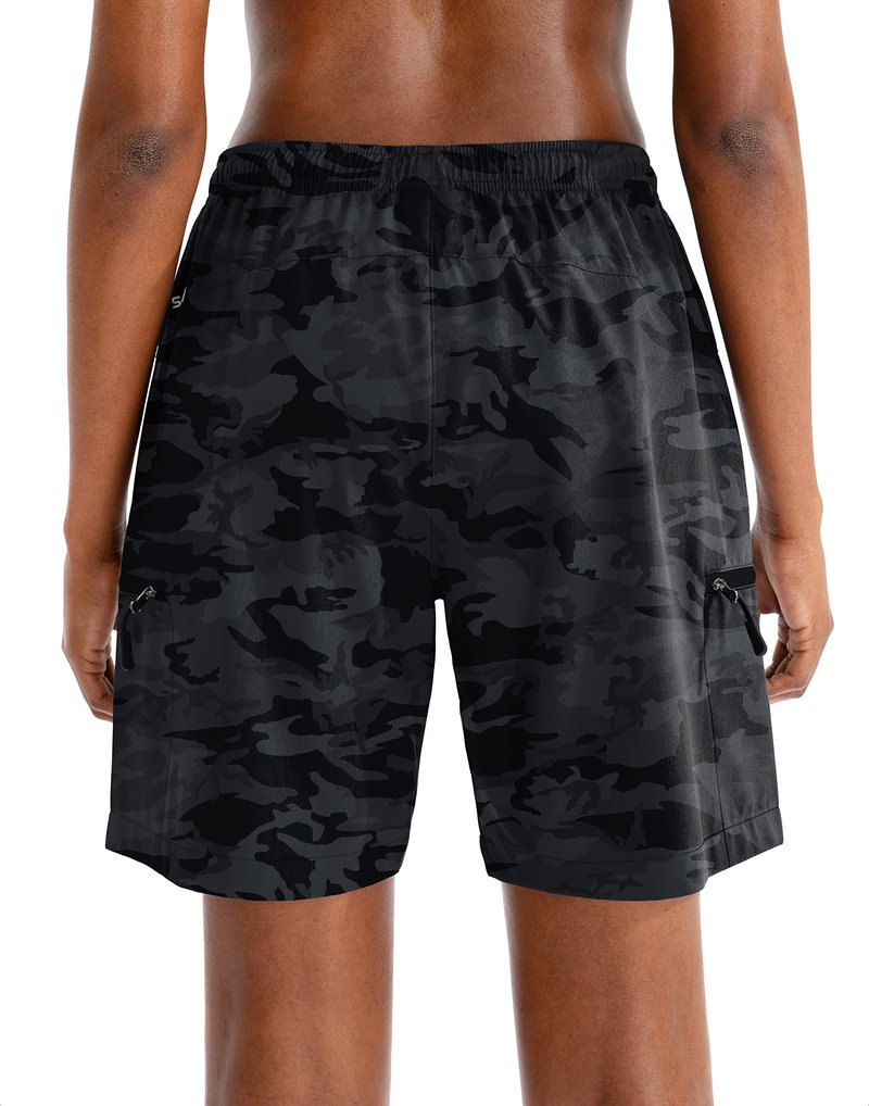SANTINY Women's 5''/ 7''/9'' Hiking Cargo Shorts Quick Dry Lightweight Summer Shorts for Women Athletic Golf Zipper Pockets(Grey Camo_S)