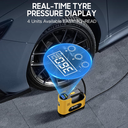 Ipflin Tyre Inflator Air Compressor-12V DC,Digital Car Tyre Pump 150 PSI, Preset Tyre Pressure & Auto Shutoff,Digital Air Pump for Car Tyres Bicycles Other Inflatables,Yellow