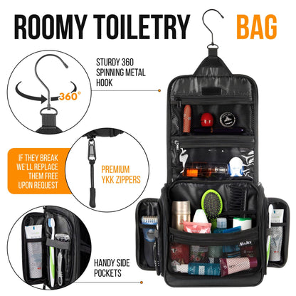 Premium Hanging Travel Toiletry Wash Bag for Men and Women - Large Toiletry Organizer - Waterproof Hygiene Bag with Metal Swivel Hook, YKK Zippers and 19 Compartments for Toiletries, Makeup, Cosmetics