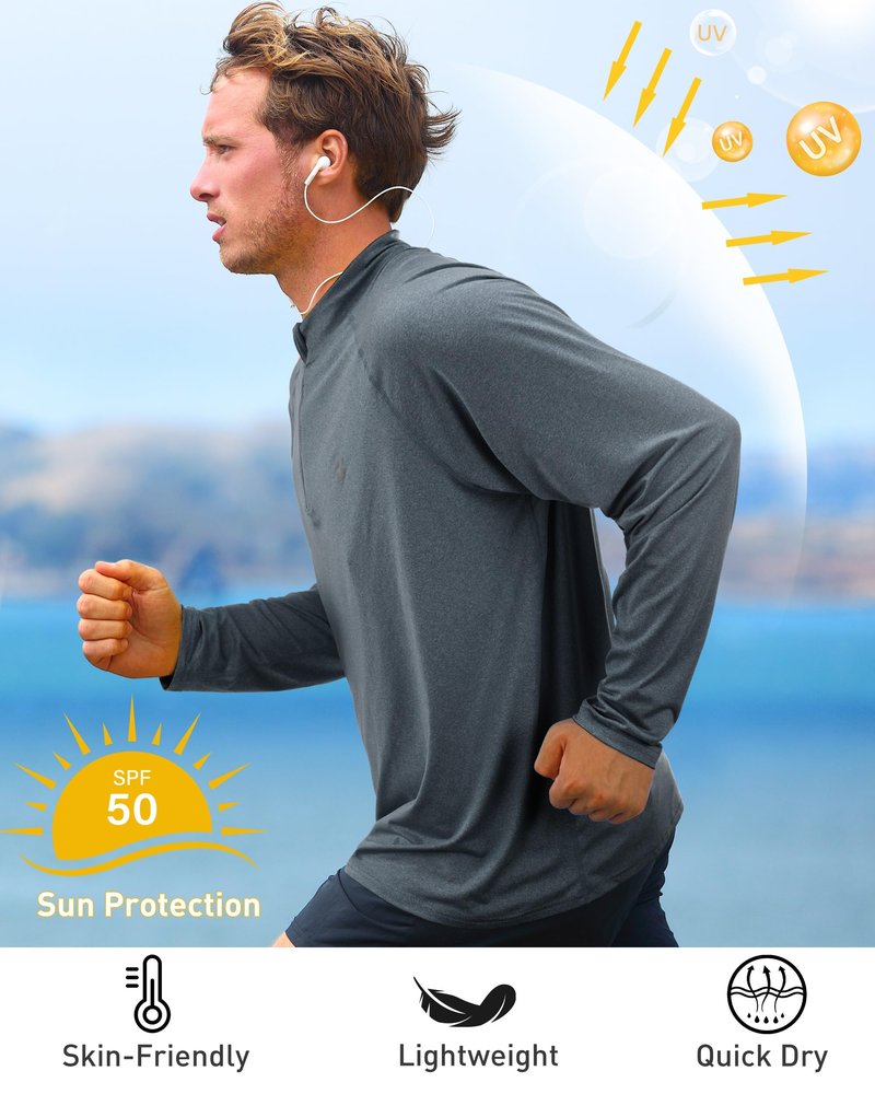 Roadbox Quarter Zip Pullover Men Golf Running Workout Long Sleeve Shirts Lightweight Quick Dry Athletic Rash Guard Shirt Gray