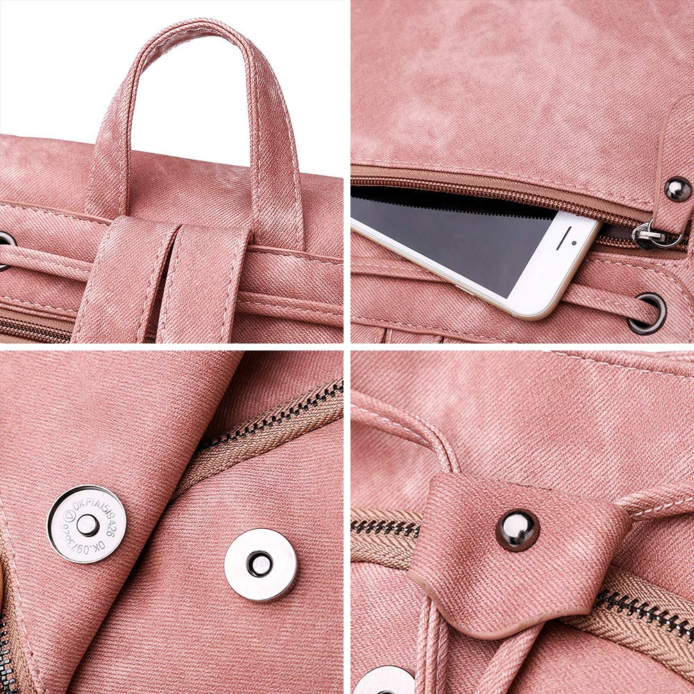 Everfunny Women Backpack Waterproof Anti-theft Lightweight PU Fashion Leather Nylon School Shoulder Bag Travel Cute Backpack Ladies(Blue)