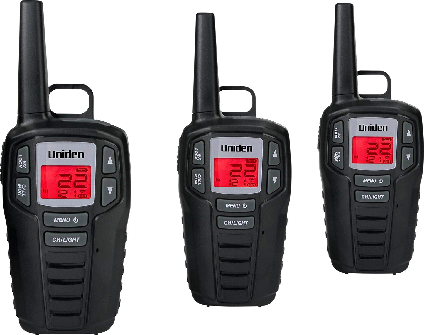 Uniden SX307-3C FRS 3-Pack, Up to 30-Mile Range, Walkie Talkies, 22-Channel FRS 2-Way Radios - Black