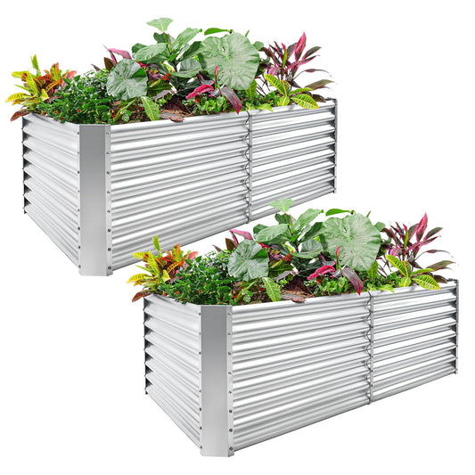Land Guard 2 Pack 6×3×2 ft Galvanized Metal Raised Garden Bed, 2FT Deep Root Elevated Planter Box Steel Large Vegetable Flower Bed Kit, Silver