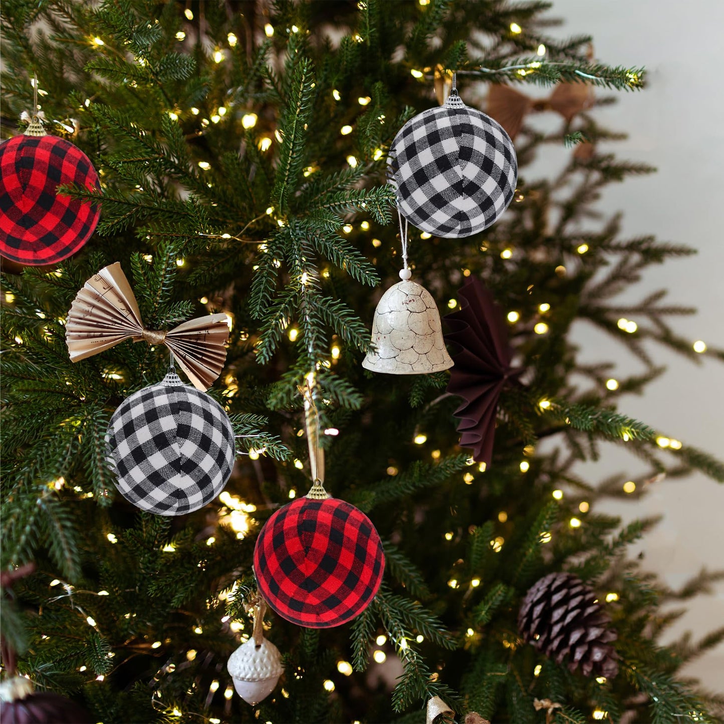 12pcs Christmas Ball Buffalo Plaid 2.4"/60mm Decorative Tree Hanging Ornaments for Party Holiday Decoration