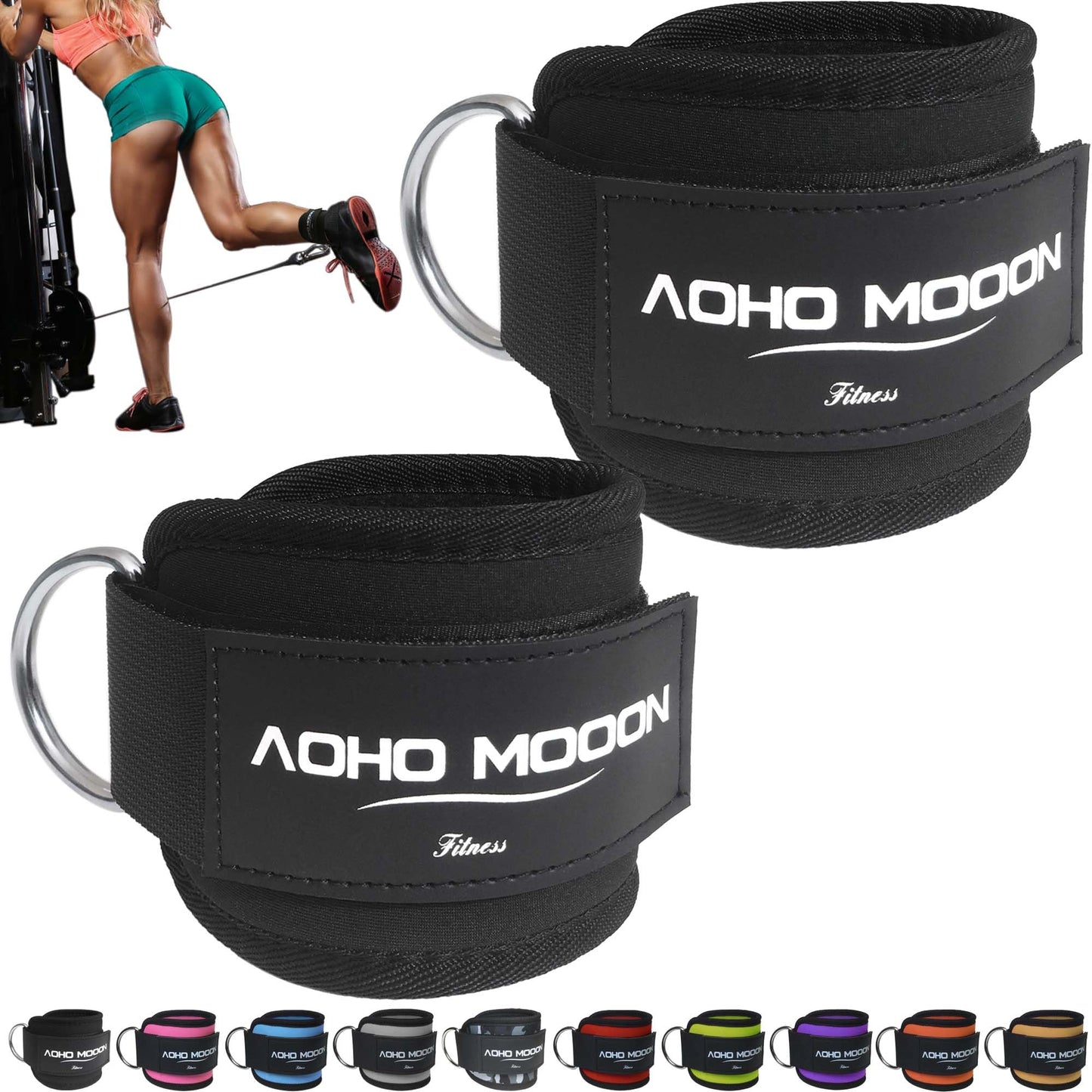 AOHO MOOON (Pair Comfortable Adjustable Ankle Straps for Cable Machines Women
