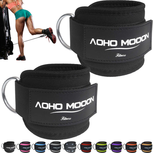 AOHO MOOON (Pair Comfortable Adjustable Ankle Straps for Cable Machines Women