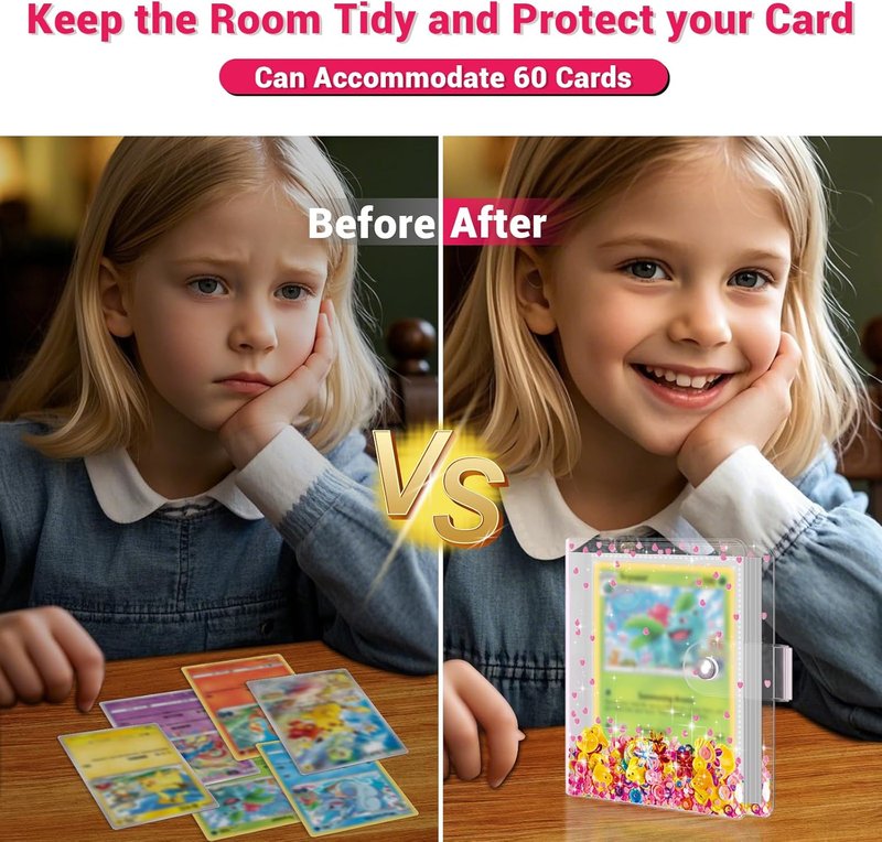 Transparent Pink Card Binder for Pokémon | Cute Trading Card Album for Kids - Holds 60 Cards