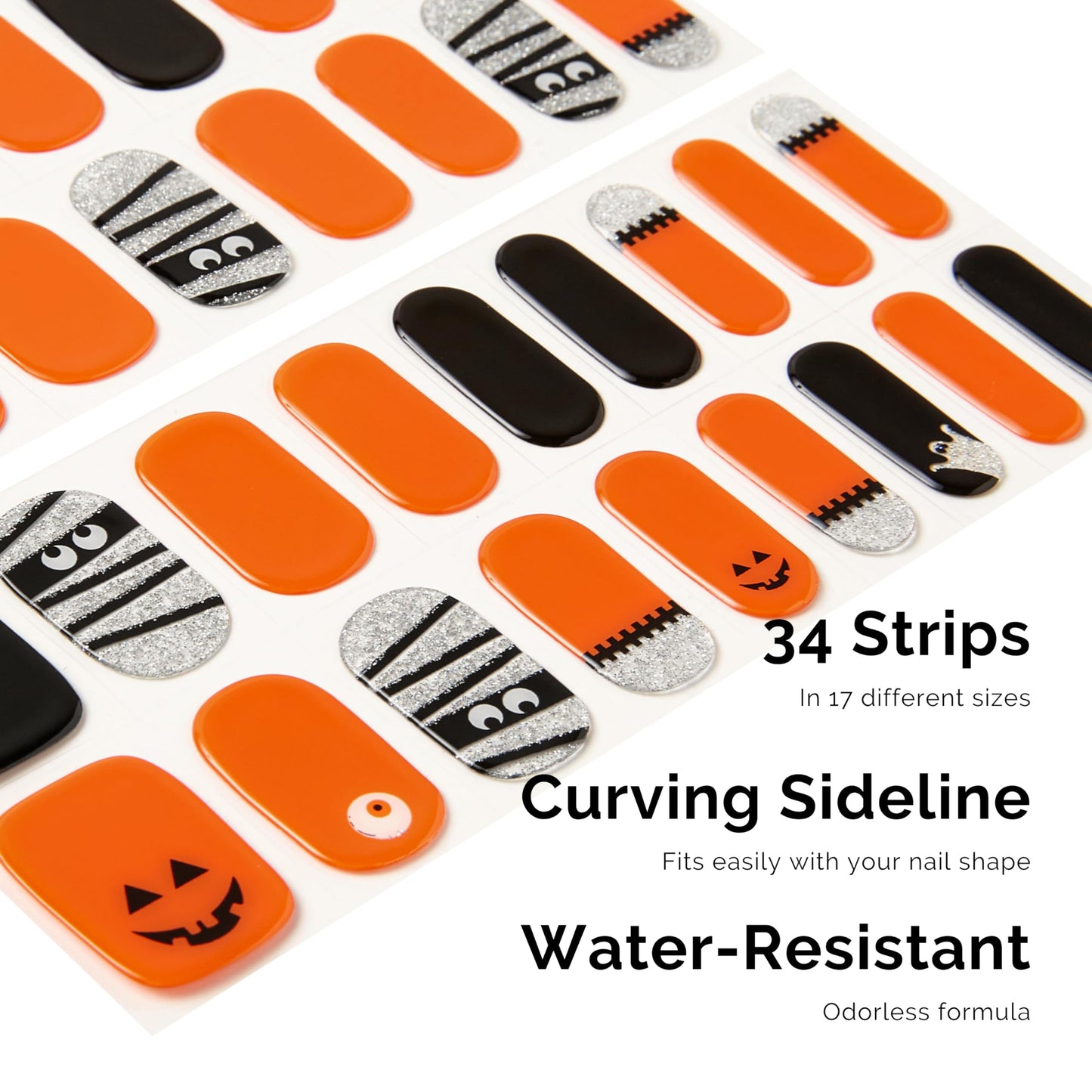 NAILOG Semi Cured Gel Nail Strips 34 pcs| Buy 2 Get 1 UV Lamp | Long Lasting Nail Polish Sticker Wraps with Glossy Gel Finish, Tricks or Treats