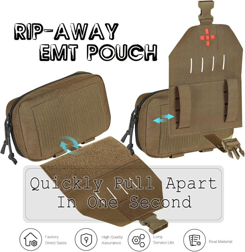 Lonloke Ifak Pouch-Rapid Deployment Tactical MOLLE Trauma Kit Pouches, Quick Release Tear-Off Medical First Aid Kit Organiser with Red Immediate Identify for Emergency Surviva. (CB+Glow Sticks)