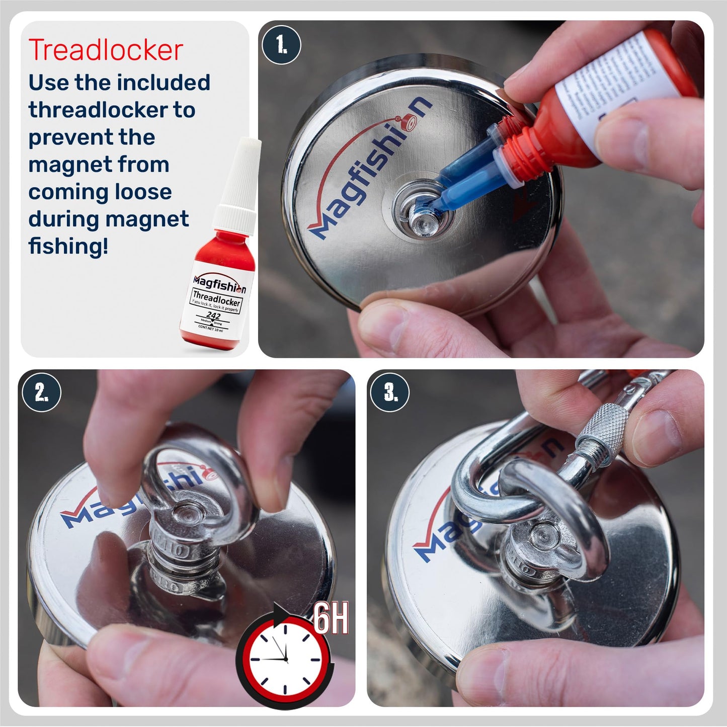 MAGFISHION Magnet Fishing Kit - 100 KG (220lb) - Ø50mm - Super Strong Neodymium Magnet with Rope (20M), Carabiner, Gloves, Threadlocker - Magnetic Fishing Magnets