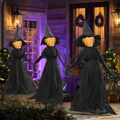 Hourleey Halloween Decorations Outdoor, 3 Pack 5 FT Holding Hands Lighted Witches Stakes with Glowing Face, Halloween Witch Decor for Yard Garden Lawn Porch Haunted House Party Props