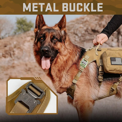 Forestpaw Tactical Dog Harness for Large Dogs,Tactical Dog Collar with Bungee Leash Set,No Pull Military Dog Harness for Walking Training,Adjustable for Medium Large Dogs,Khaki,Chest 21.5-45"