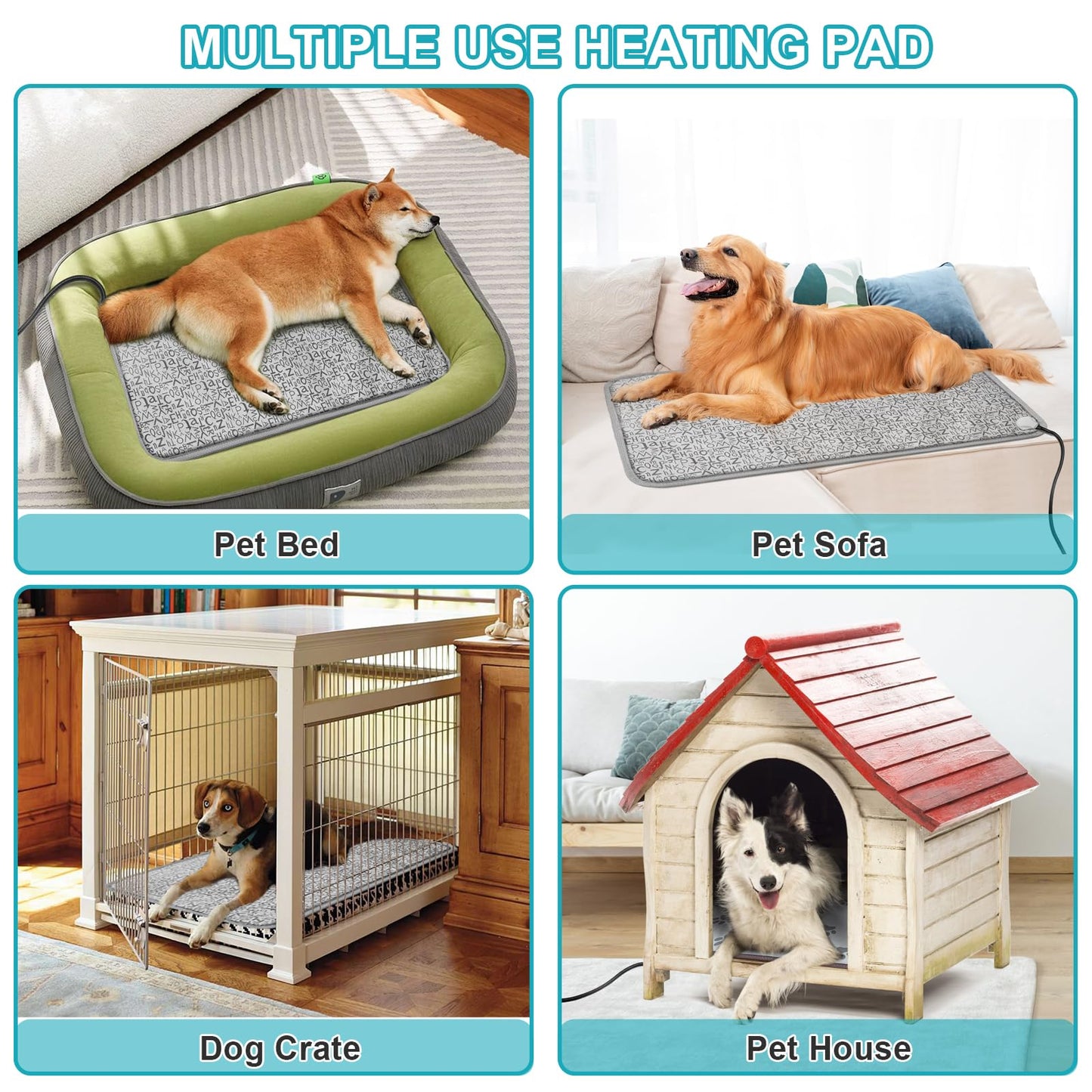 GOLOPET Pet Heating Pad 48x72 cm Nine-Level Intelligent Constant Temperature Switch Reinforced Connector Electric Steel Wire Protective Tube Waterproof Puppy Heating Pad - Letter