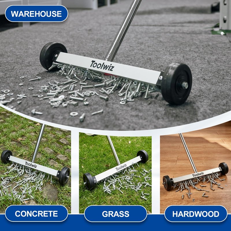 Toolwiz Magnetic Pick Up Sweeper 17-inch Heavy Duty Magnet Pickup Lawn Sweeper Roofing Tools, 8.8 Lbs Yard Tools with Smooth Wheels to Clean Nails for Construction