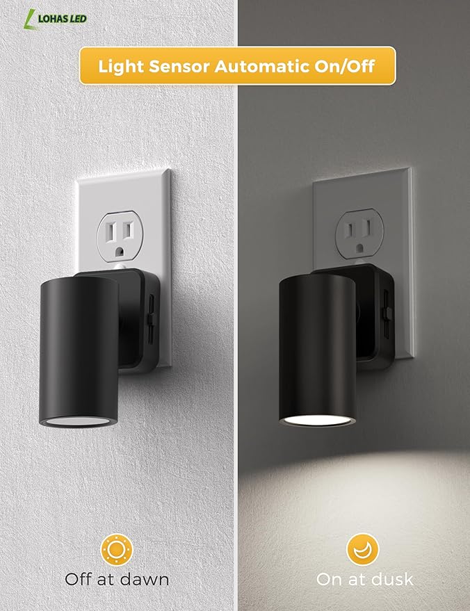 L LOHAS LED Night Lights Plug into Wall, [2-Pack] Rotatable Night Lights with Dusk to Dawn Sensor, 0-100 LM Brightness Adjustable,Daylight White 5000K Nightlight for Adults Bathroom Hallway Stairs