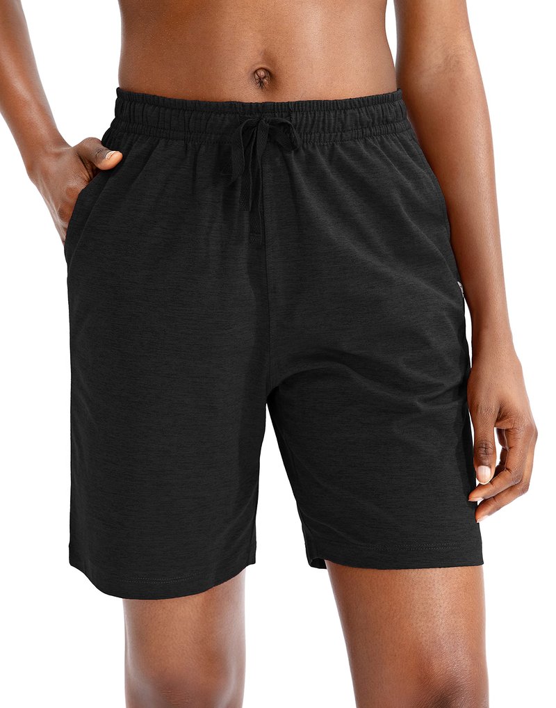 G Gradual Women's 7" Shorts with Deep Pockets Elastic Waist Bermuda Jersey Long Shorts for Woman Lounge Walking (Black,7",XL)