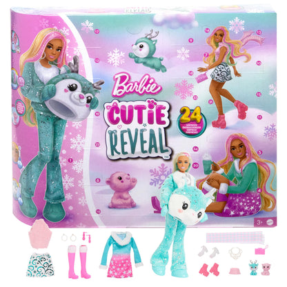 Barbie Cutie Reveal Advent Calendar with Doll & 24 Unboxing Surprises, Holiday Advent Calendar with Color Change, HJX76